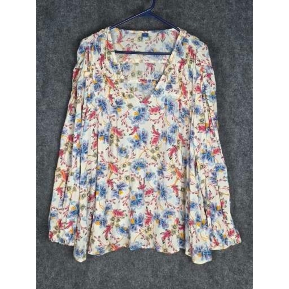 Old Navy Women's White Floral Print Long Sleeve Boho V‎ Neck Top XXL Boho Chic
